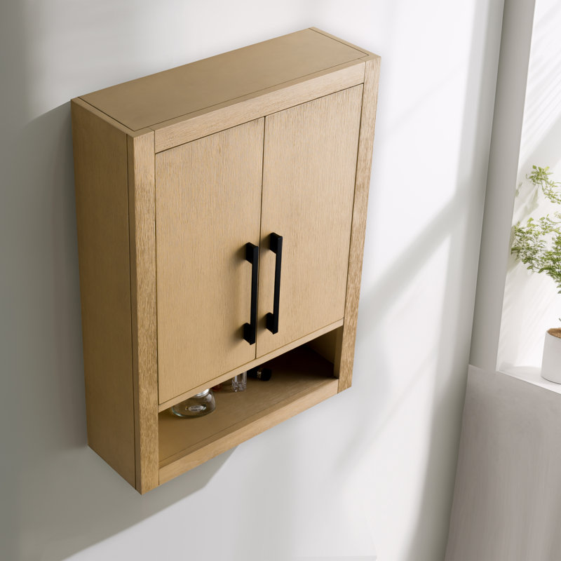 Wall Bathroom Shelves, Matte Black/Natural Oak