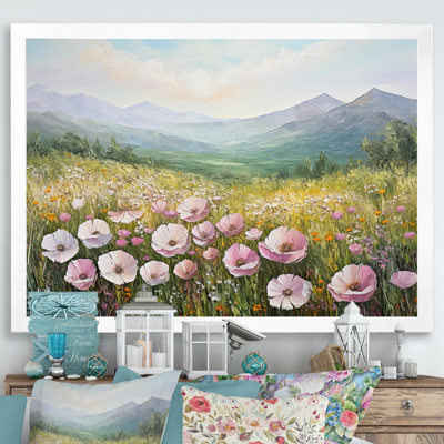 «Pink Ranunculus Field In Mountain», reproduction sur toile