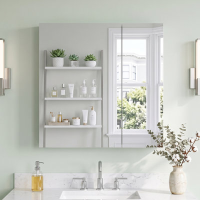 30" x 30" Rectangular  Frameless Aluminum Recessed Or Surface Mount Medicine Cabinet with Adjustable shelves ,BLUM Soft-Close Hinges, Mirror , 2 Door