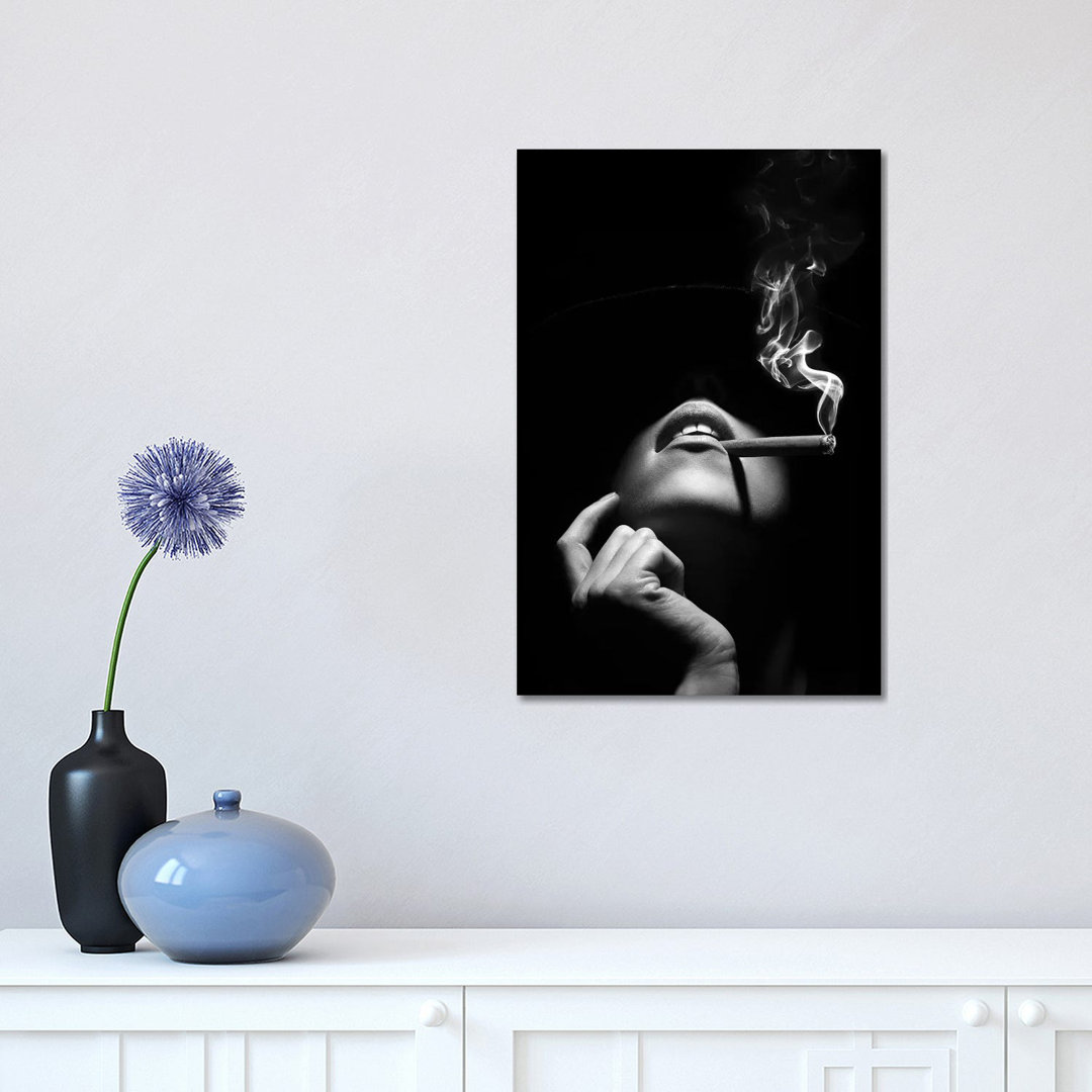 Woman Smoking a Cigar by Johan Swanepoel - Wrapped Canvas Photograph