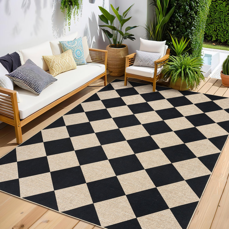 Washable Easy Jute Rugs 6x9 Modern Checkered Carpet with Non-Slip Backing, Contemporary Trellis Accent Rug, Durable Low Pile Indoor Outdoor Floor Mats for Bedroom, Backyard,  White