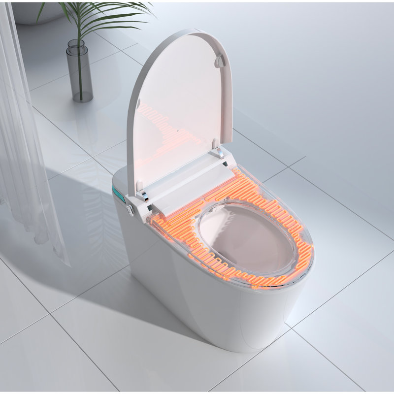 Toilette intelligente en porcelaine avec chasse d'eau 1,28, affichage DEL - lavage intelligent à pulsation blanche, chasse automatique