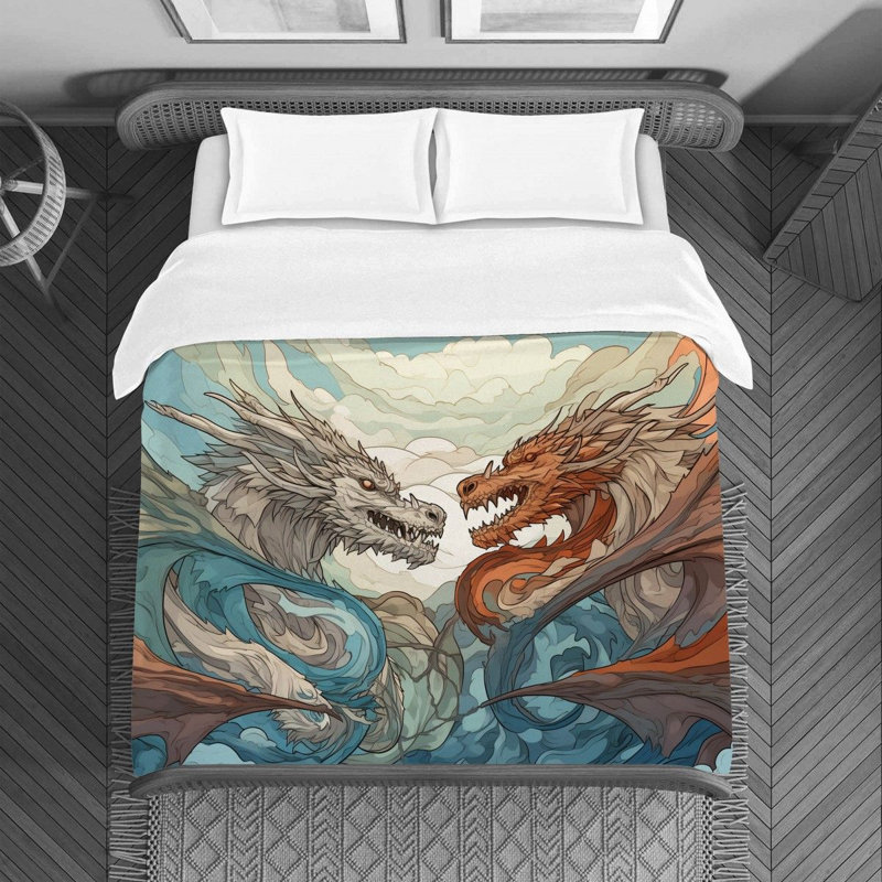 Brown Blue Polyester Duvet Cover, Queen Duvet Cover