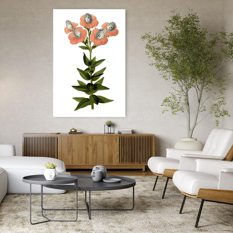 Œuf, art floral rétro fantaisiste, H 48 po x l 32 po