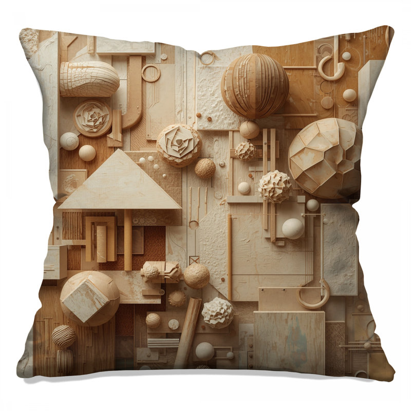 Coussins décoratifs à motif géométrique beige, 16 x 16 pouces