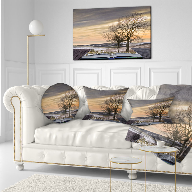 Hiver qui sort des pages - Coussin imprimé paysage, Carré, 16 po x 16 po