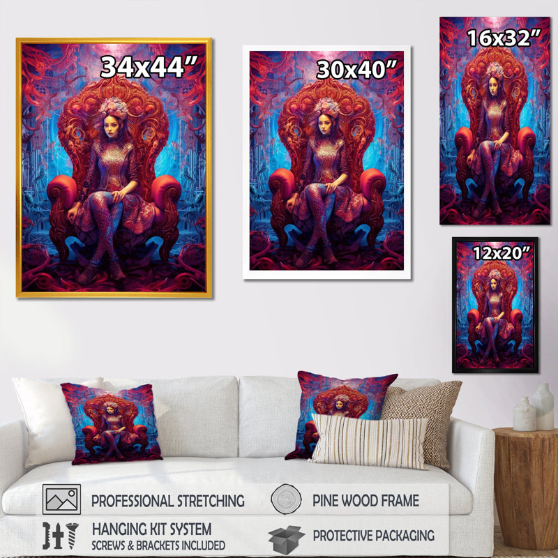 «Red Yoga Lotus Woman» sur toile, H 20 po x l 12 po x P 1 po, Cadre flottant blanc