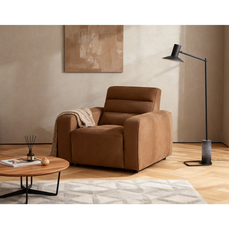 46" Oversized Full-Grain Leather Dual Power Recliner with Zero Gravity & Independent Controls, Brown
