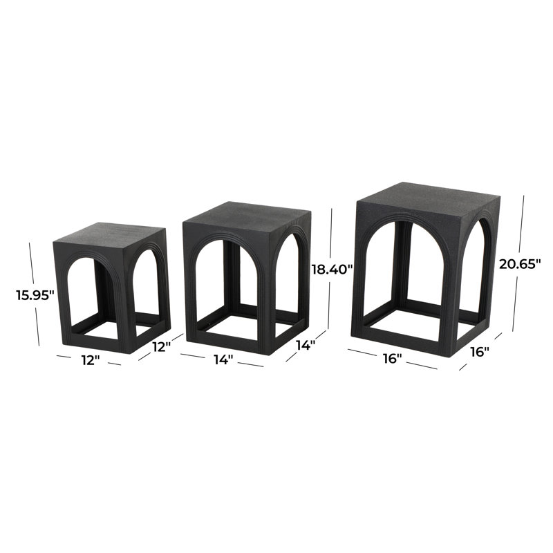 Cole And Grey Metal Nested Accent Table With Arched Cutouts, Black