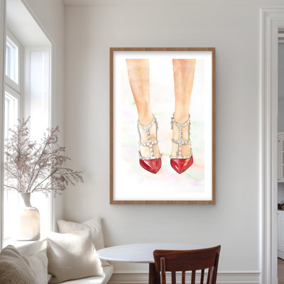 Red Studded High Heels - Fashion Romantic Framed Print Decor