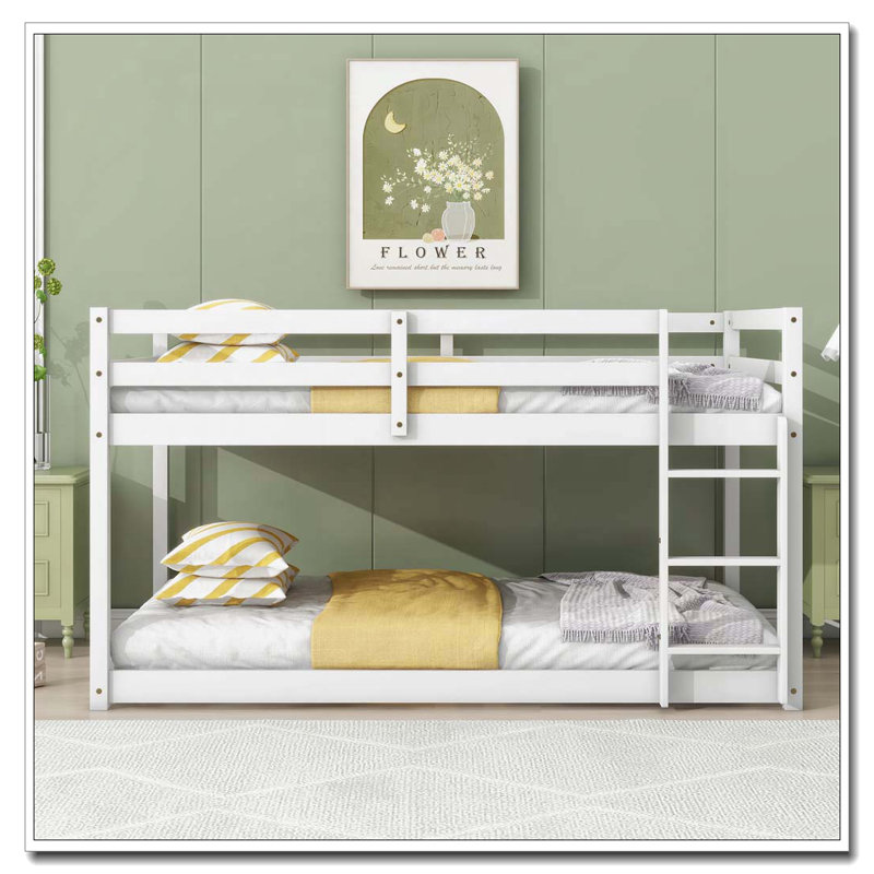 Lit superposé simple au-dessus d'un lit simple en bois massif et en bois d'hévéa massif avec échelle, plateformes supérieure et inférieure fabriquées avec des lattes renforcées, blanc