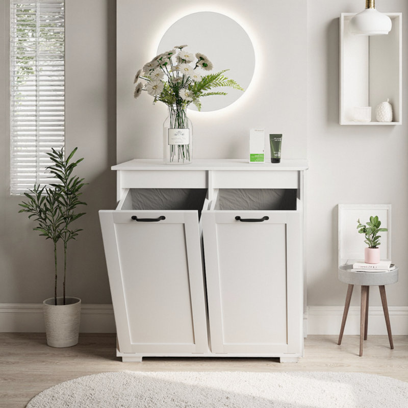 Dual-compartment Laundry Sorting Cabinet With Removable Liner Bags – Freestanding Hamper Organizer With Easy-access Door