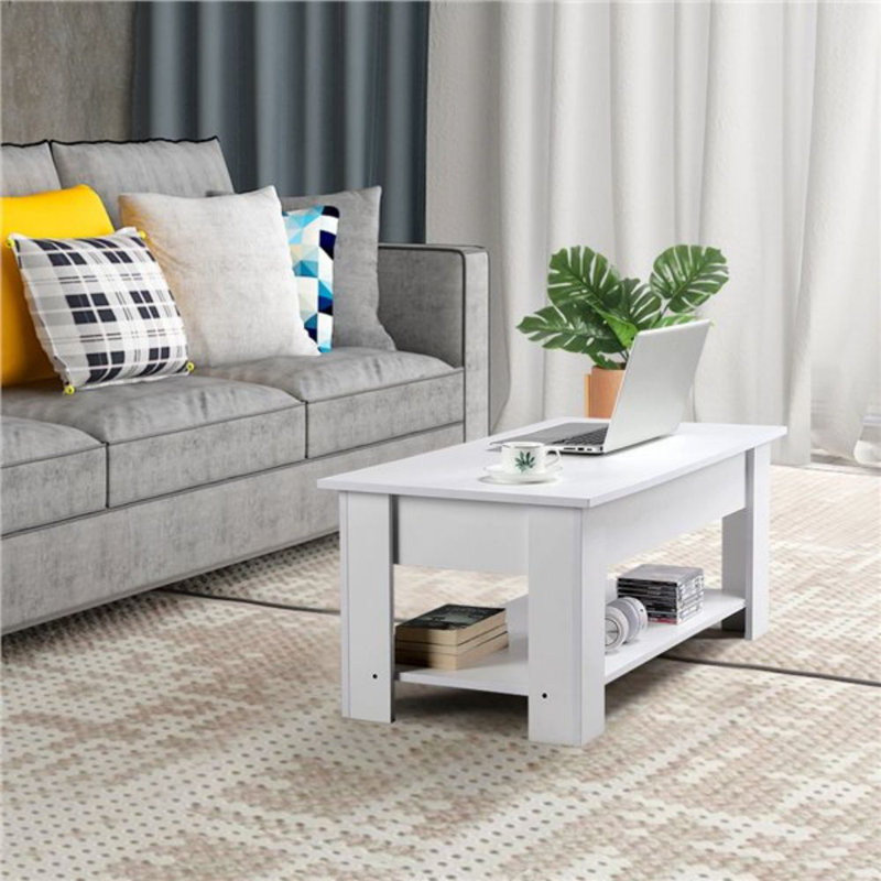 Ajeem Rectangular Lift Top Coffee Table with Storage, 22" H x 38.6" L x 19.7" W, White