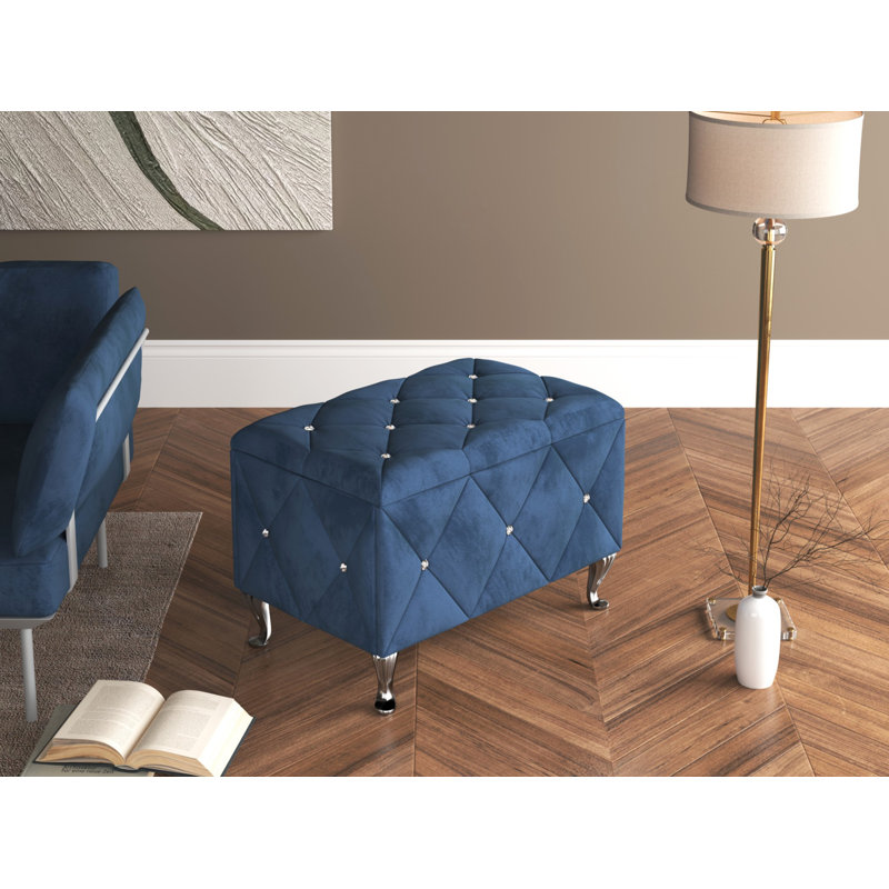 Banc de rangement rembourré Carnes, H 18,9 po x l 30 po x P 18,3 po, Bleu