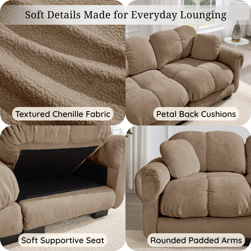 Canapé modulaire en chenille matelassé 3 places avec coussins décoratifs 104 po Fairmont, Taupe