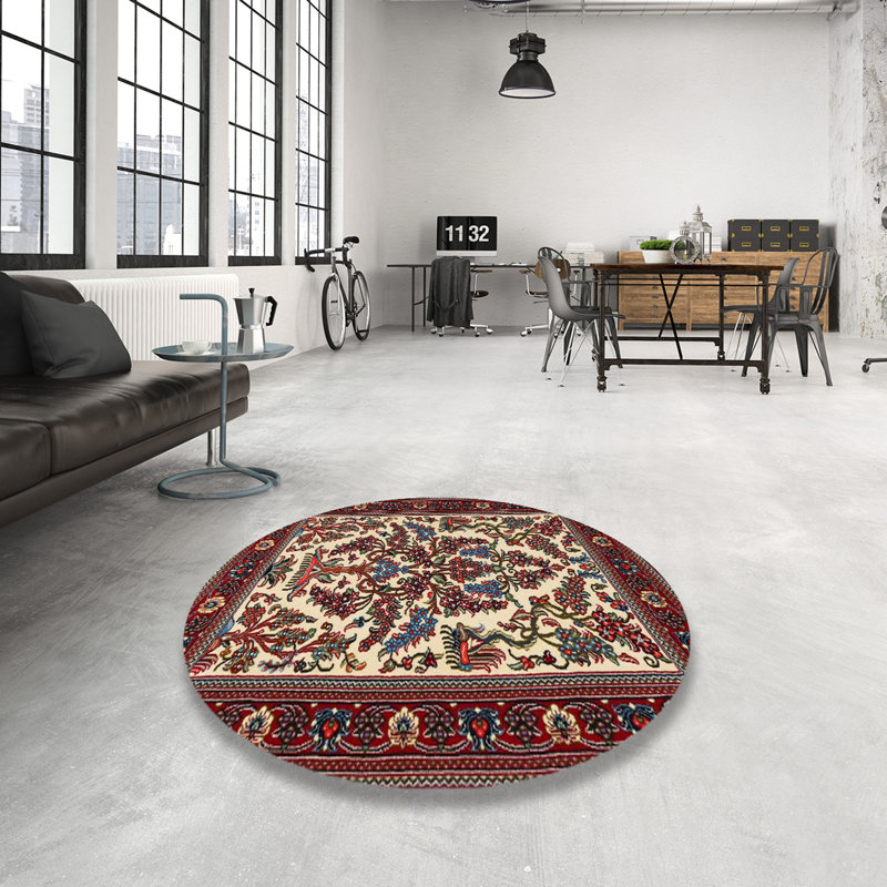 Tapis traditionnel rouge / beige Daelen, Rond 3 pi