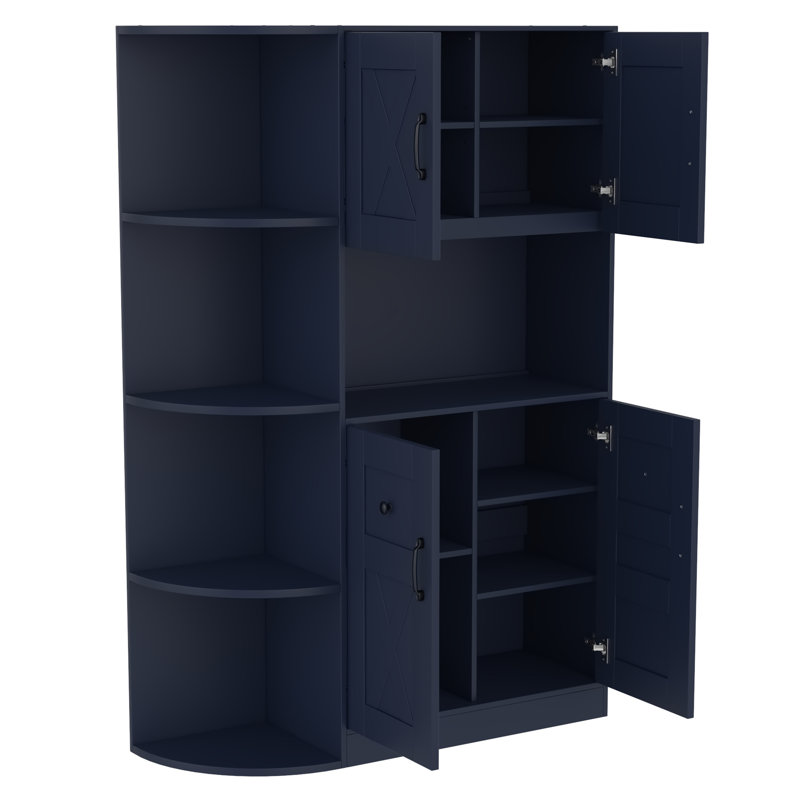 Multifunctional left-right combination hall cabinet (can be used separately) with storage and 4 hooks, Antique Blue