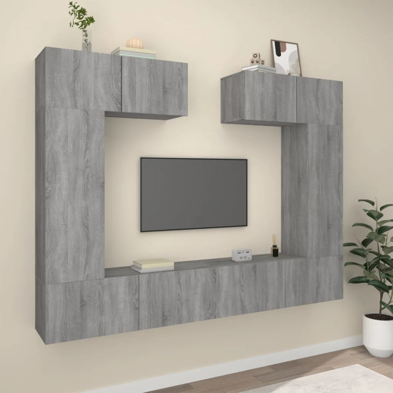 Eaubonne Unfinished Floating for TVs up to 60", Grey Sonoma, 100cm W x 30cm D x 30cm H, 6 cabinet