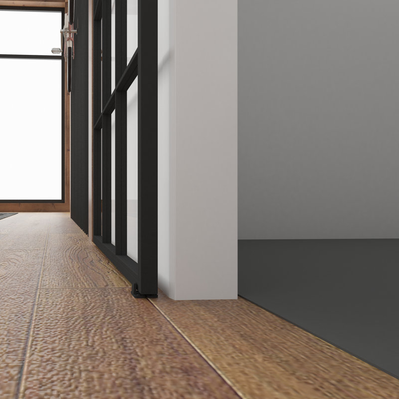Queen's 37'' x 84'' Matte Black Clear Glass Sliding Barn Door