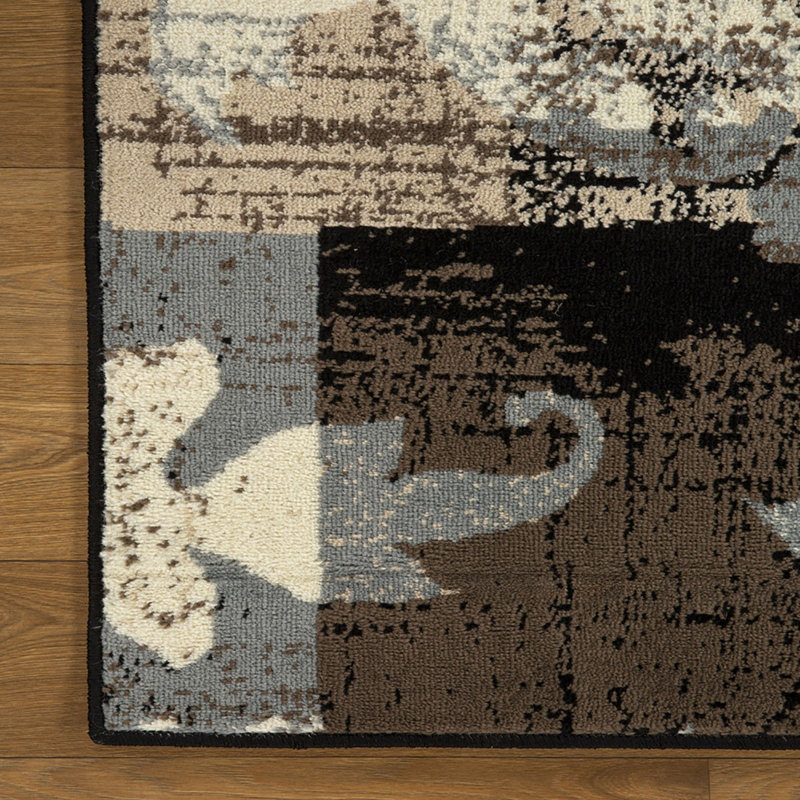 Tapis floral beige tissé à la machine 8 pi x 10 pi résistant aux taches