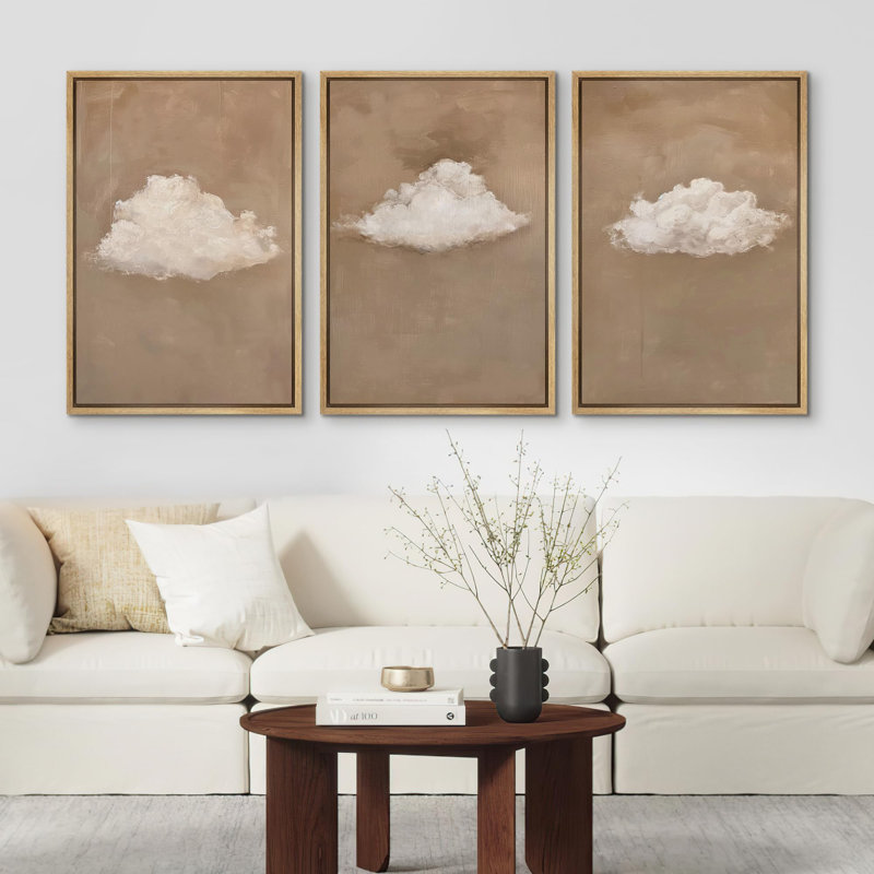 "Cloud Dreamy Minimalist Illustration Modern Art Decor Living Room Office Room" 3 pièces, Naturel, H 24 po x l 16 po