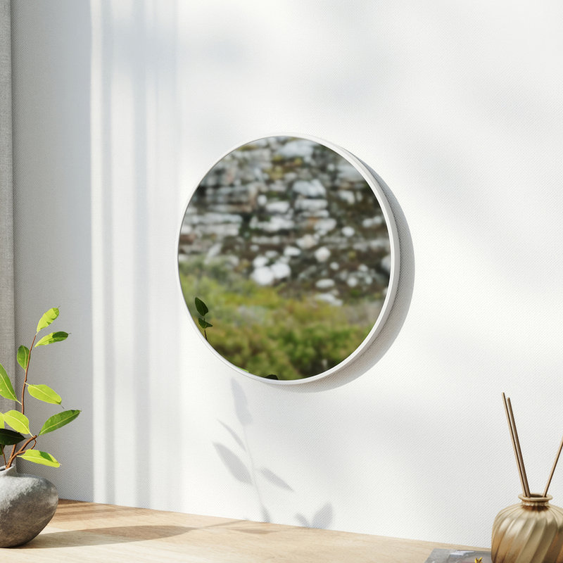 Nordic Style Round Wall Mounted Bathroom Mirror, 40cm x 40cm, White