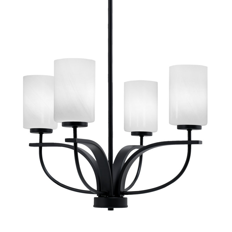 Lustre suspendu 4 lumières Jefry Cavella au fini noir mat avec verre de 4 po, Blanc