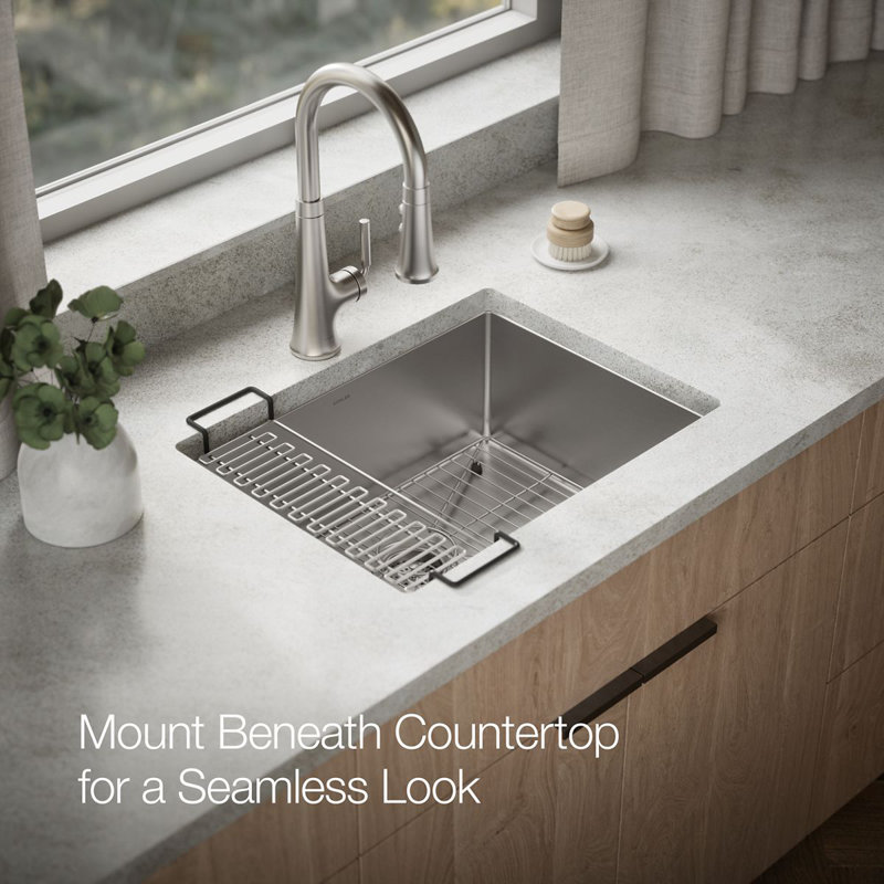 Strive 24" L x 18-1/4" W x 9-5/16" Under-Mount Single Bowl Kitchen Sink with Basin Rack