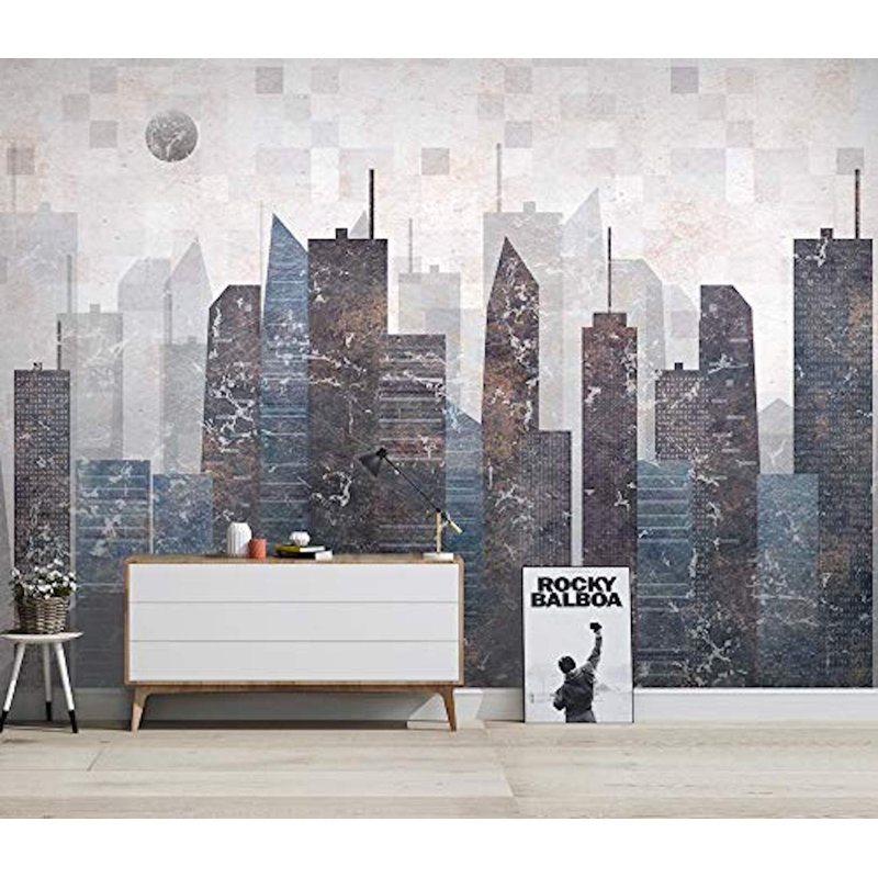 Infinger Peel and Stick rétro géométrique Cityscape City papier peint, l 112 po x L 75 po