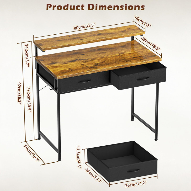 Metal Base Computer Desk, Rustic Brown