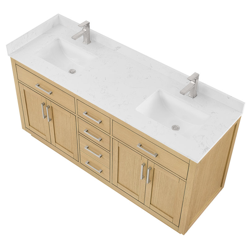 Meuble-lavabo double Beckett, Chêne gouffre, Brushed Nickel, Marbre de culture de Carrare