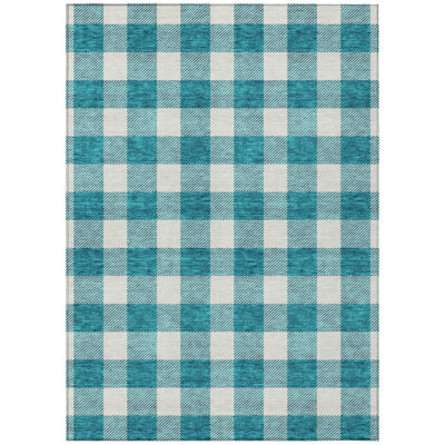 Tapis bleu sarcelle lavable 3 pi x 5 pi bleu et gris