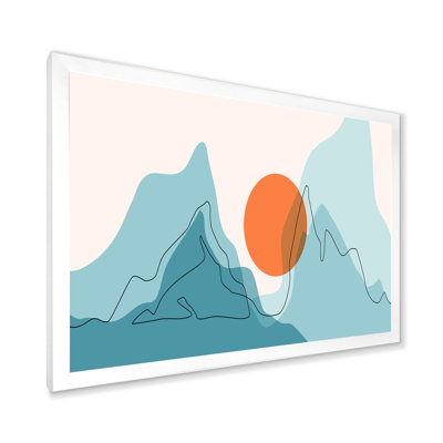 " Red Moon Over Abstract Blue Mountains I " Painting Print