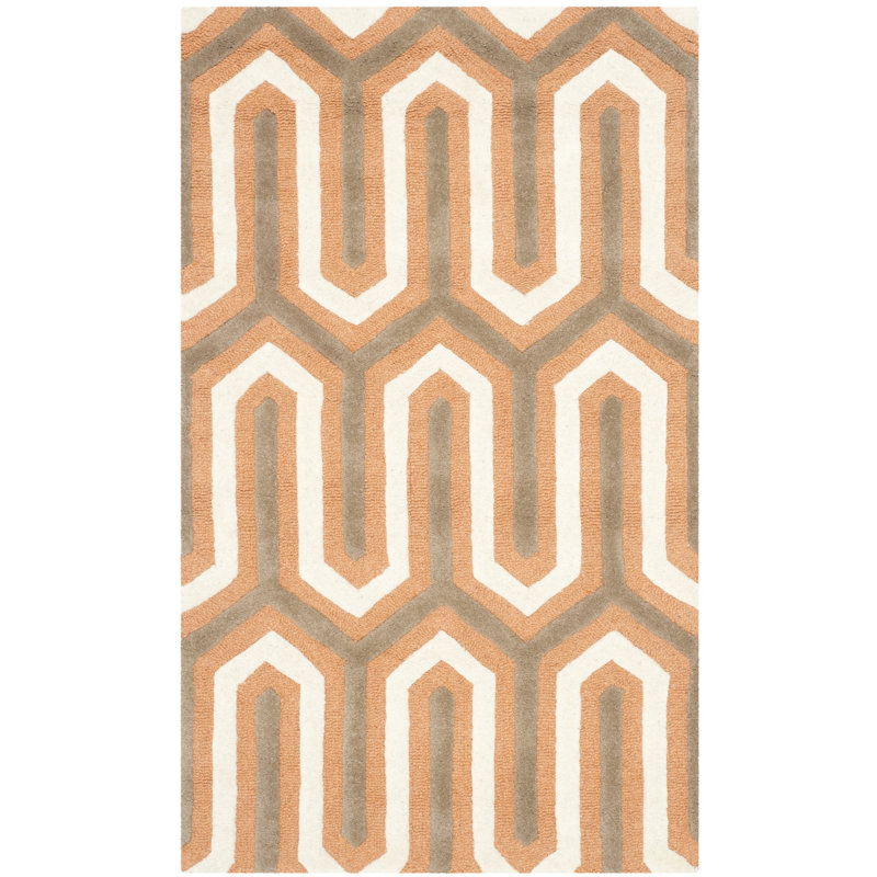 Deedgra Hand Tufted Wool Geometric Rug, Rectangle 4' x 6'