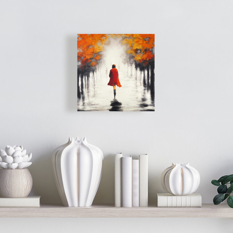 Toile «Femme au manteau rouge» par Fall Trees | Art mural de chambre à coucher