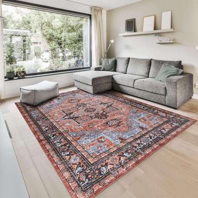  Tapis d'intérieur multicolore noir et blanc lavable à la machine 6 pi x 9 pi Heliopolis - Heliopolis