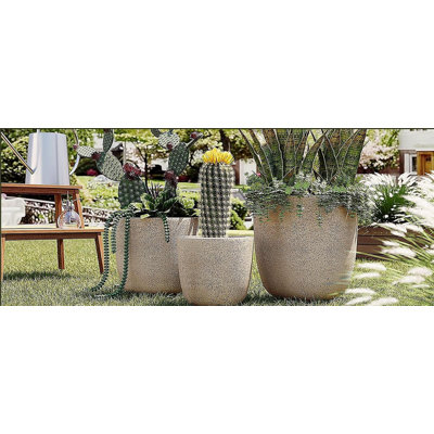 Ensemble de 3 pots de fleurs d'intérieur et d'extérieur légers texturés MGO de 16,9 po + 13,9 po + 11,22 po Dia