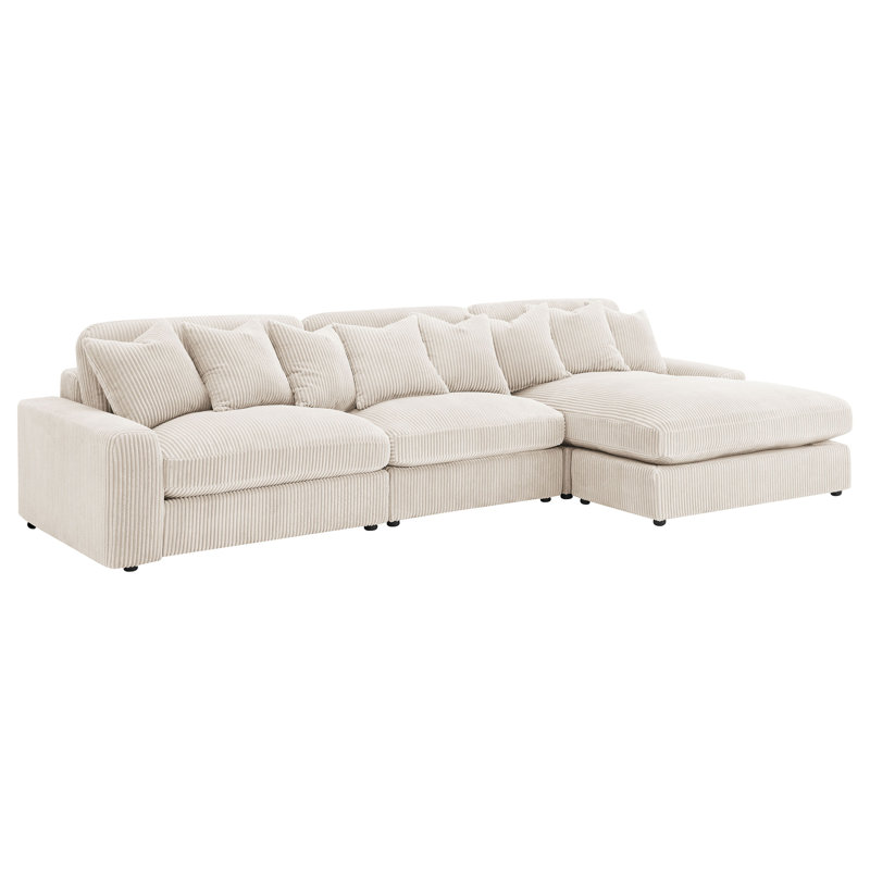 Cassidy Sand Upholstered Sectional Sofa, 34" H x 146" W x 70.5" D