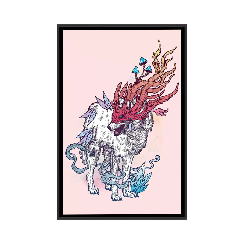« rites loup », impression sur toile, H 26 po x l 18 po x P 1,5 po, Toile avec cadre noir, Pas de tapis