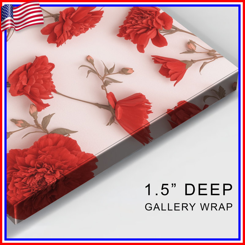 Toile tendue avec motif de pivoines rouges dans de nombreuses tailles, 16 x 16 pouces