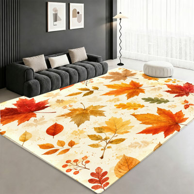 Tapis feuille d'érable automne, motif de feuillage d'automne aquarelle, surface en velours, tapis antidérapant, décoration intérieure artistique pour salon, chambre à coucher, entrée, porte d'entrée, cuisine, balcon, appartement