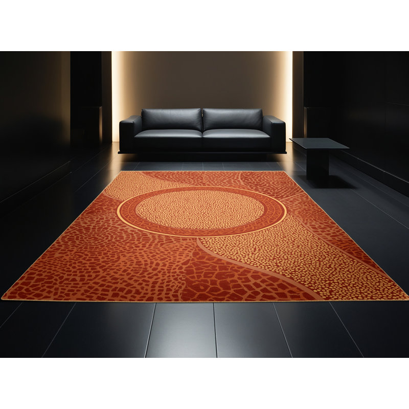 Machine Washable Tomohon Couscous Bowl Global Inspired Block Print Rug in Brown – LightBrown Binding, 7x10