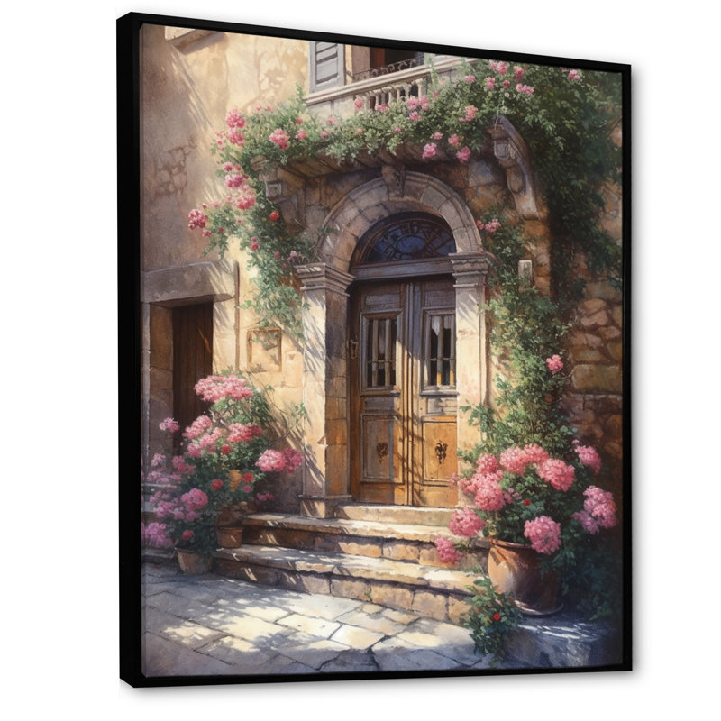 Porte de village Rydon remplie de fleurs III, H 32 po x l 16 po x P 1 po, Cadre flottant noir