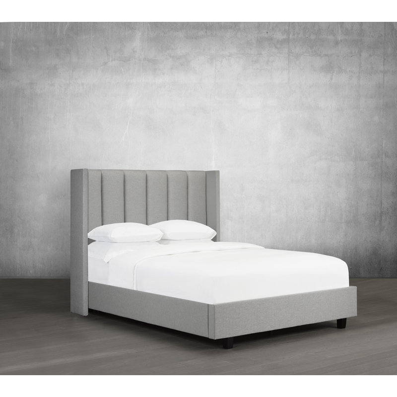 Lit plateforme à profil bas touffeté, Gris, Double