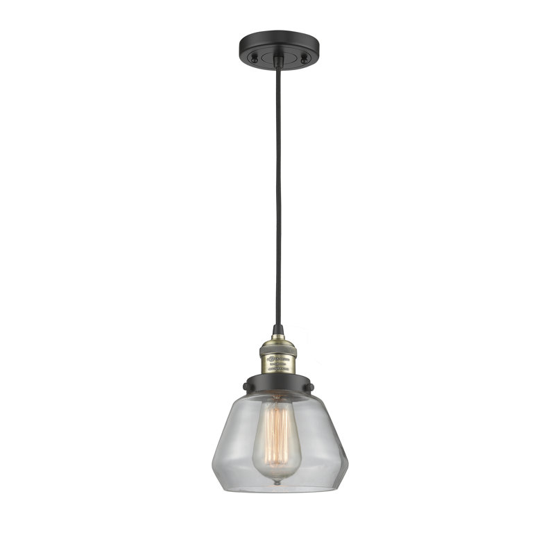 Luminaire suspendu en forme de cloche à 1 lumière Rivka, Transparent, Laiton antique noir, Ampoule non incluse