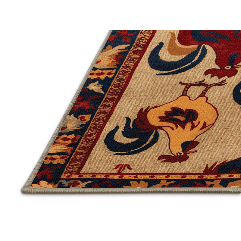 Washable Roosters Farm Area Rug, Square 8'