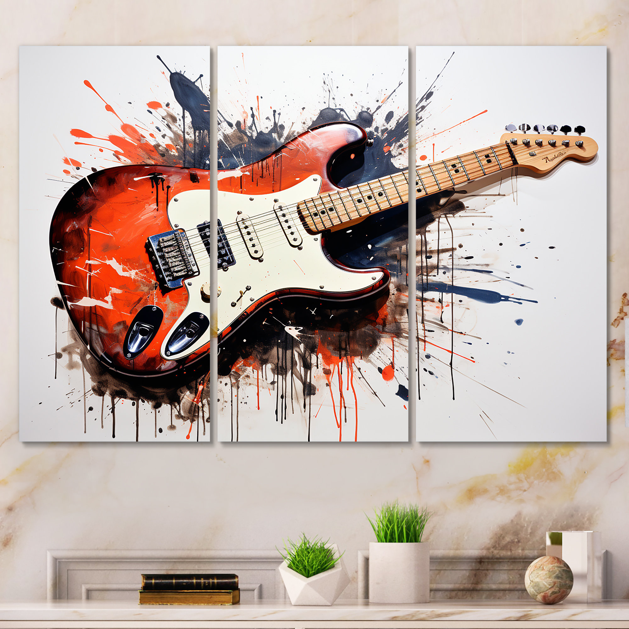 Lark Manor™ Red Fluid Brown Guitar Serenade Music Wall Art Wayfair
