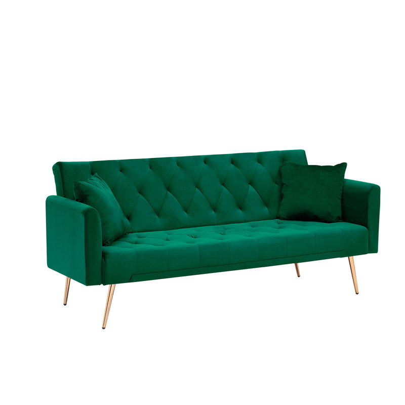 71'' Velvet Convertible Sofa, Green Velvet