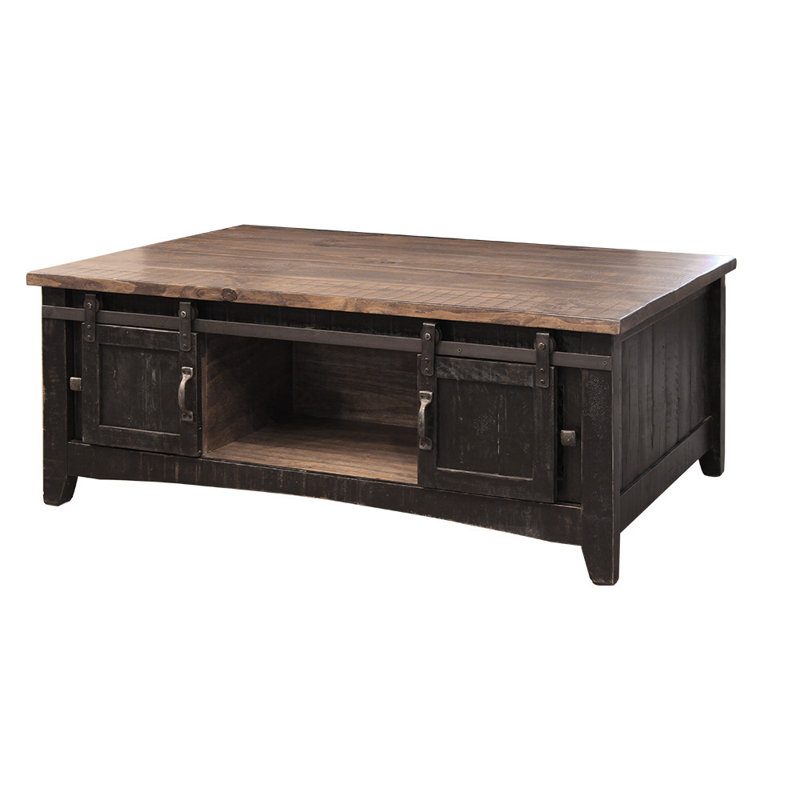 Table basse Dosha avec 2 portes coulissantes et 2 portes en filet sur chaque table d'appoint, Brun foncé / Brun clair
