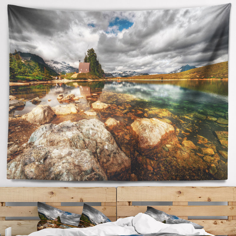 Paysage avec magnifique tapisserie lac de montagne, H 68 po x l 80 po